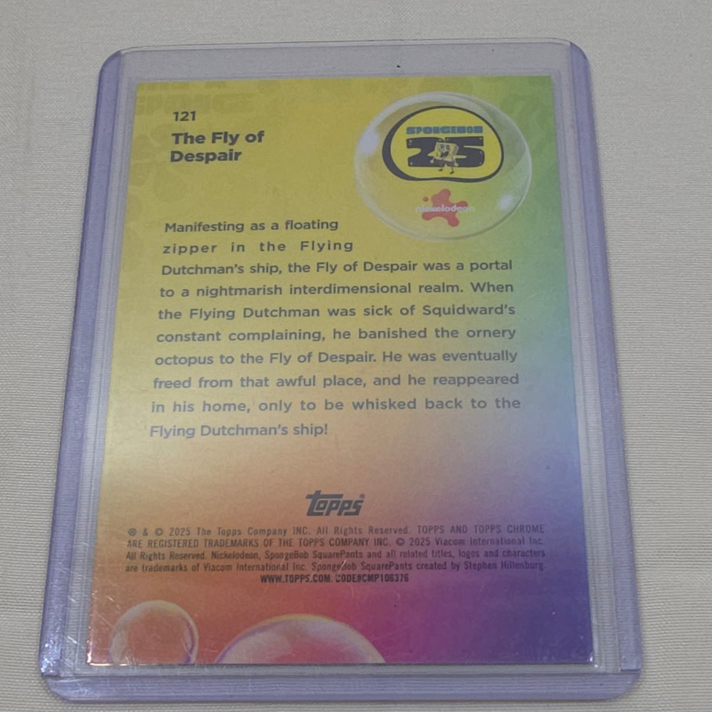 2025 Topps Chrome SpongeBob Card 121 Fly of Despair Kelp Green Refractor - Picture 2 of 2